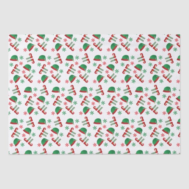 Papier Mousseline Elfe de Noël Casquette Snowflakes Motif Red Green (Recto)