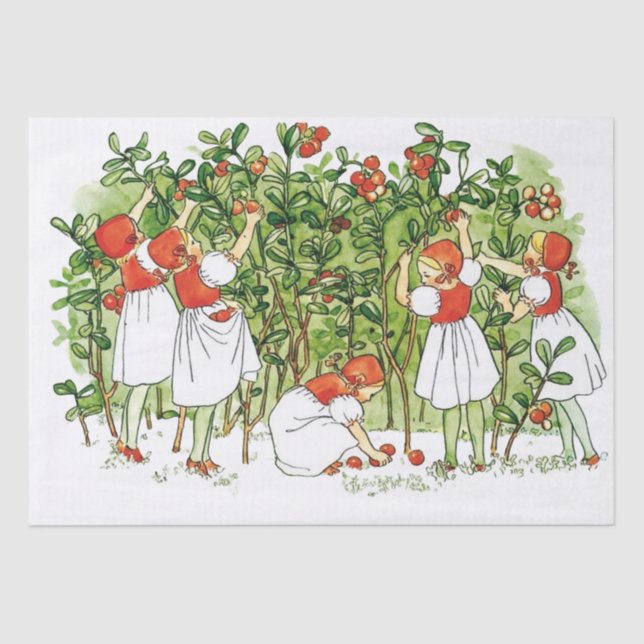 Papier Mousseline Elsa Beskow mignonne fille aux fraises (Recto)