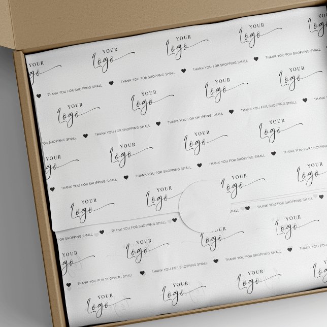Papier Mousseline Emballage minimaliste de logo d'entreprise personn (Minimalist black and white logo branded tissue paper with custom thank you note)