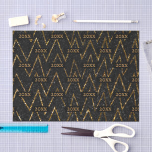 Papier Mousseline Emballage pour le Nouvel An en or noir mousseux