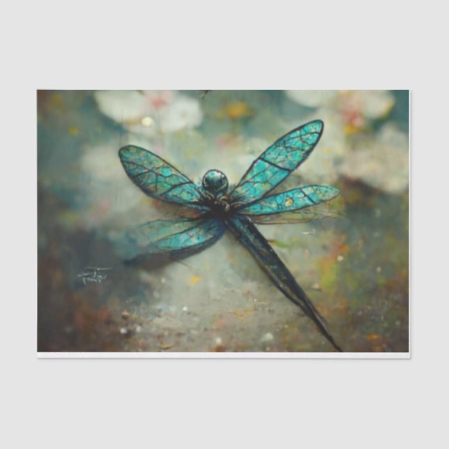 Papier Mousseline Emerald Dragonfy Decoupage (Recto)