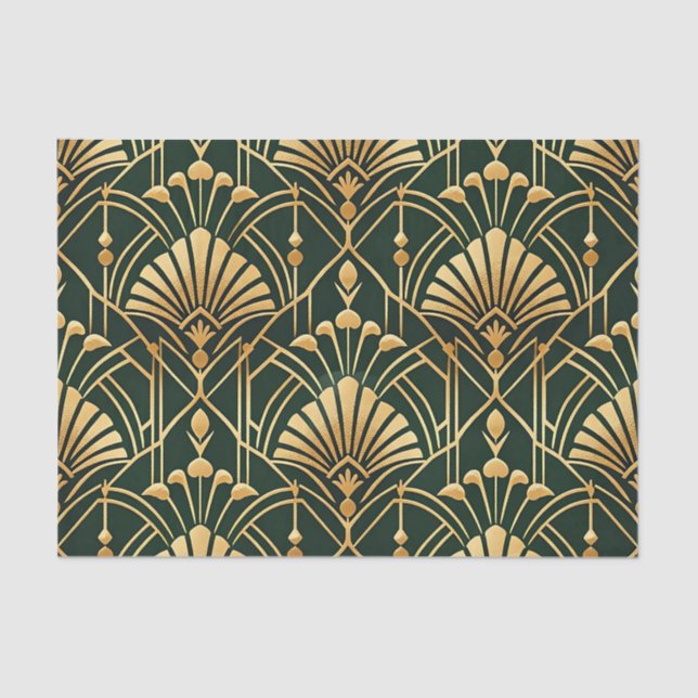 Papier Mousseline Emerald Gold Art Deco Pattern (Recto)