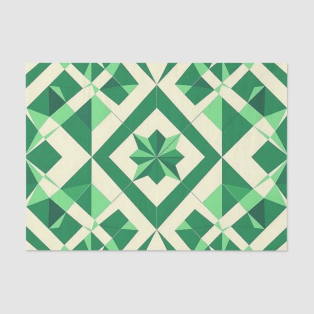Papier Mousseline Emerald Green Geometric Star Pattern (Recto)