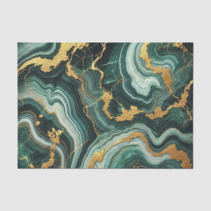 Papier Mousseline Emerald Green & Gold Marble Look Mariage Glam