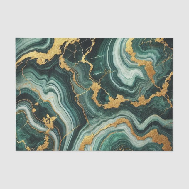 Papier Mousseline Emerald Green & Gold Marble Look Mariage Glam (Recto)