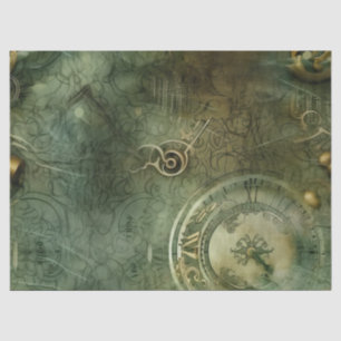 Papier Mousseline Émeraude Green Rustic Steampunk Horloge (5)