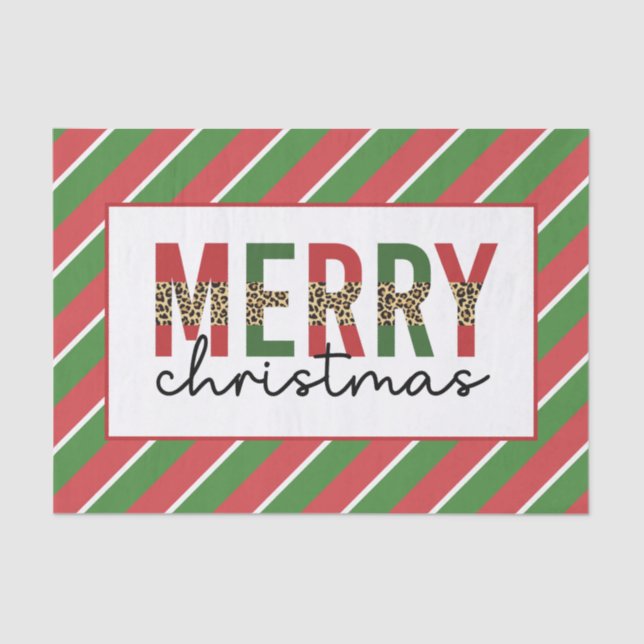 Papier Mousseline Empreinte de léopard de Noël moderne Red Green Str (Recto)