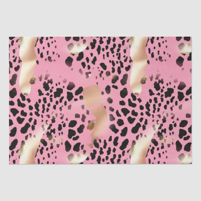 Papier Mousseline Empreinte de léopard noir glam or rose (Recto)