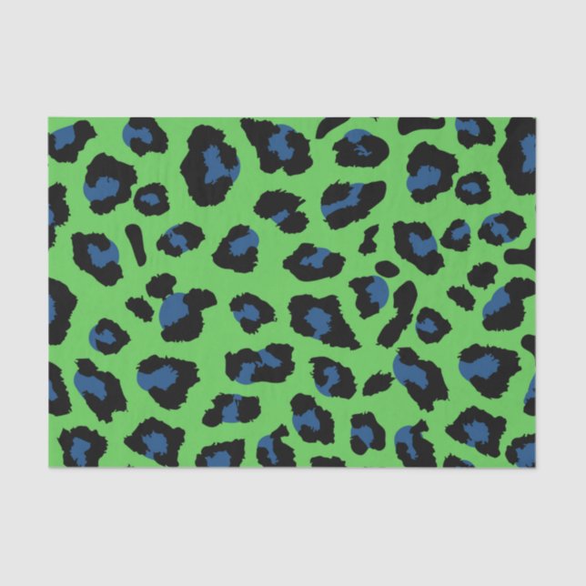 Papier Mousseline Empreinte de léopard vert et bleu (Recto)