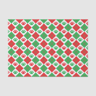 Papier Mousseline Empreinte de patte Jacquard rouge et vert