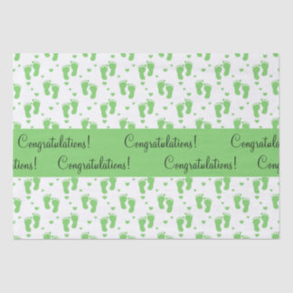 Papier Mousseline Empreintes de pas et coeurs verts de bébé