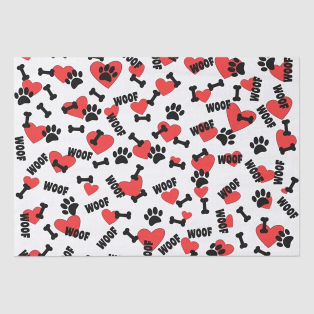Papier Mousseline Empreintes de pattes Chien Os Coeur Et Bois Motif (Recto)