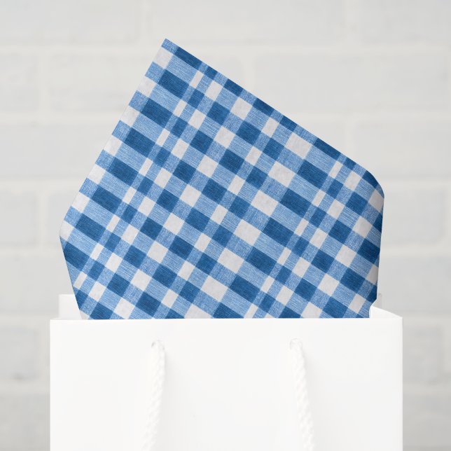 Papier Mousseline En vichy bleu et blanc (Sac cadeau)