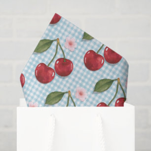 Papier Mousseline En vichy Bleu Rustique Et Cerises