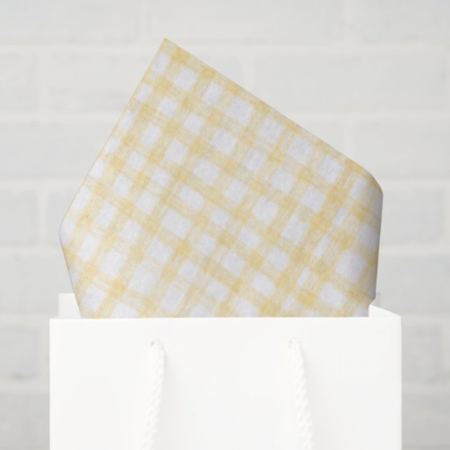 Papier Mousseline en vichy Levé À La Main Moderne Cute Blanc Jaune P (Sac cadeau)