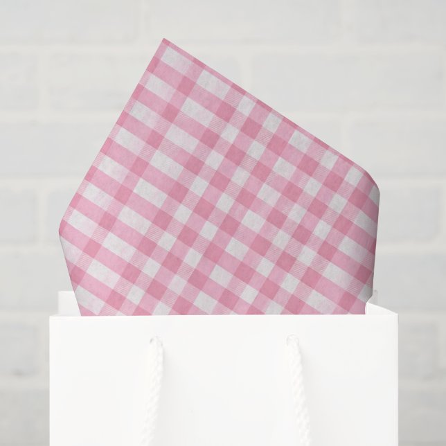 Papier Mousseline En vichy rose et blanc (Sac cadeau)