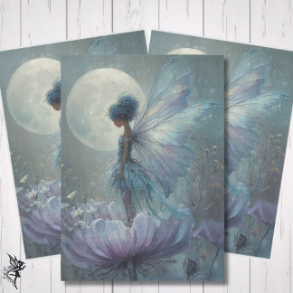 Papier Mousseline Enchanted Blue Fairy Watercolor Fantasy Decoupage