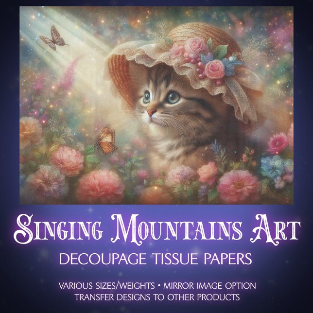 Papier Mousseline Enchanted Butterfly Garden and Cat Decoupage (Créateur téléchargé)
