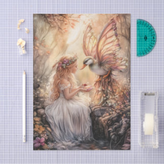 Papier Mousseline Enchanted Duck Fairy Girl Decoupage