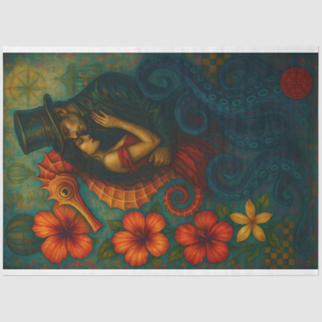 Papier Mousseline Enchanted Embrace – Fantasy Steampunk Decoupage  (Recto)