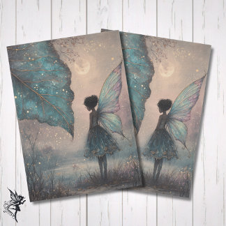 Papier Mousseline Enchanted Moonlit Leaf Fairy Watercolor Fantasy