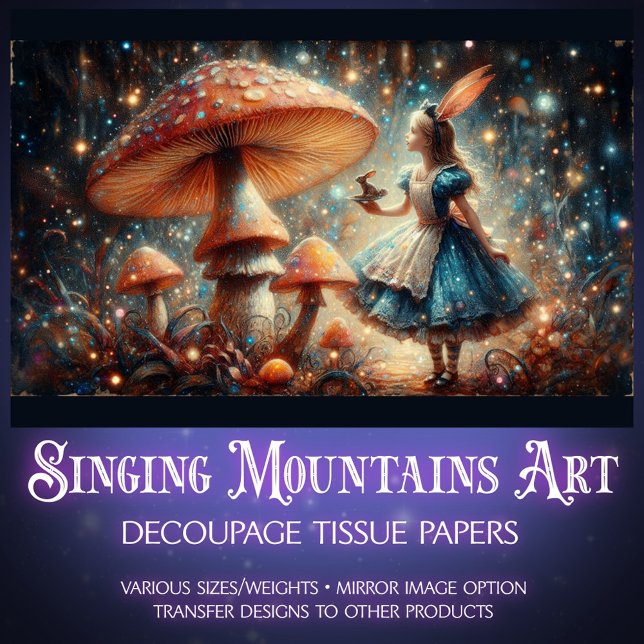 Papier Mousseline Enchanted Mushroom Wonderland Alice Decoupage (Créateur téléchargé)