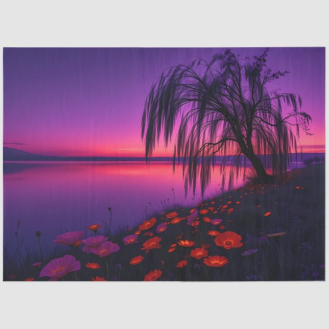 Papier Mousseline Enchanted Purple Twilight Willow Decoupage Paper (Recto)