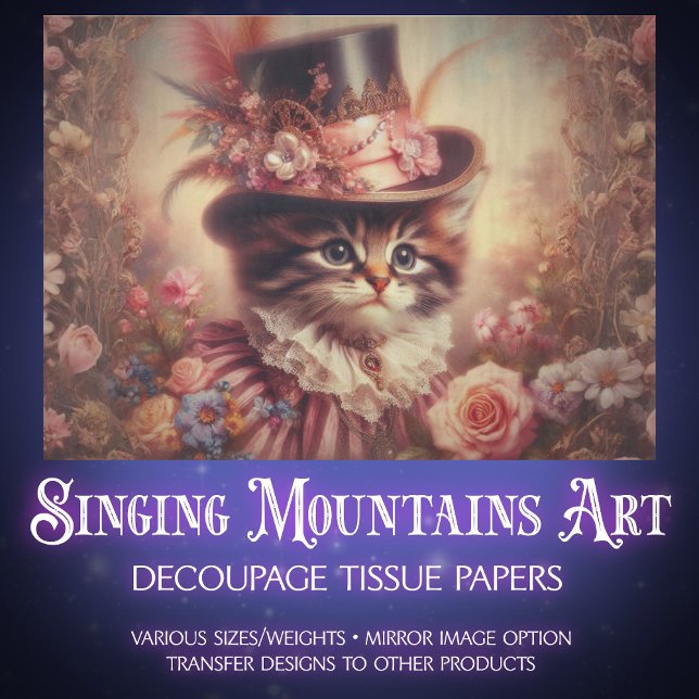 Papier Mousseline Enchanted Roses and Victorian Cat Decoupage  (Créateur téléchargé)