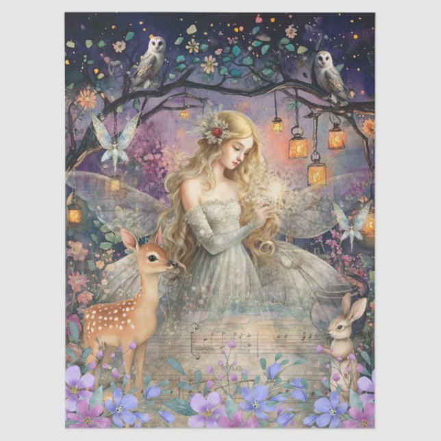 Papier Mousseline Enchanted Woodland Animals & Fairy Decoupage Paper (Recto)