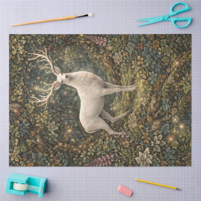 Papier Mousseline Enchanted Woodland White Stag Tissue Paper (Artisanat)