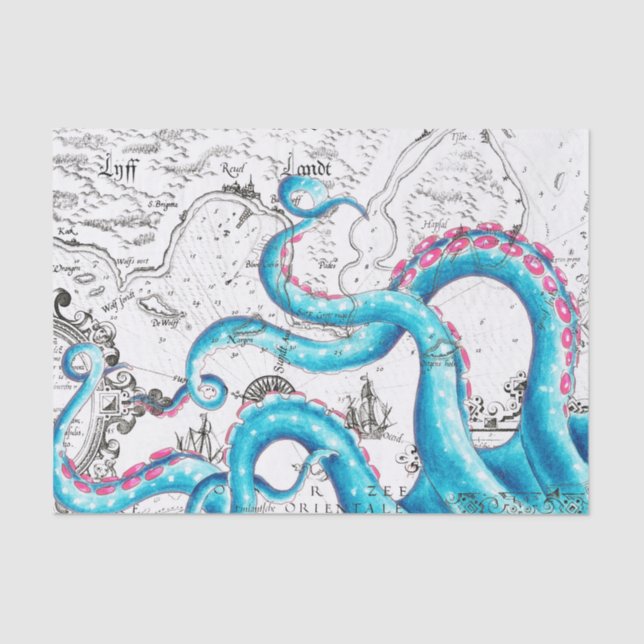 Papier Mousseline Encre de Tentacles bleu rose (Recto)