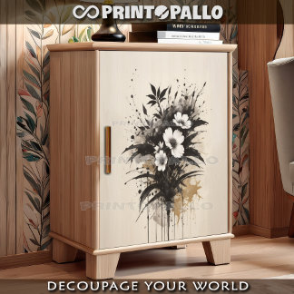 Papier Mousseline Encre noyer bouquet de fleurs blanches