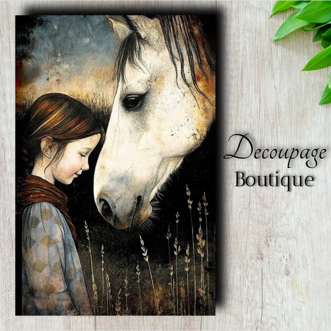 Papier Mousseline Enfant et cheval blanc en découpage (Child And White Horse Decoupage Tissue Paper
)