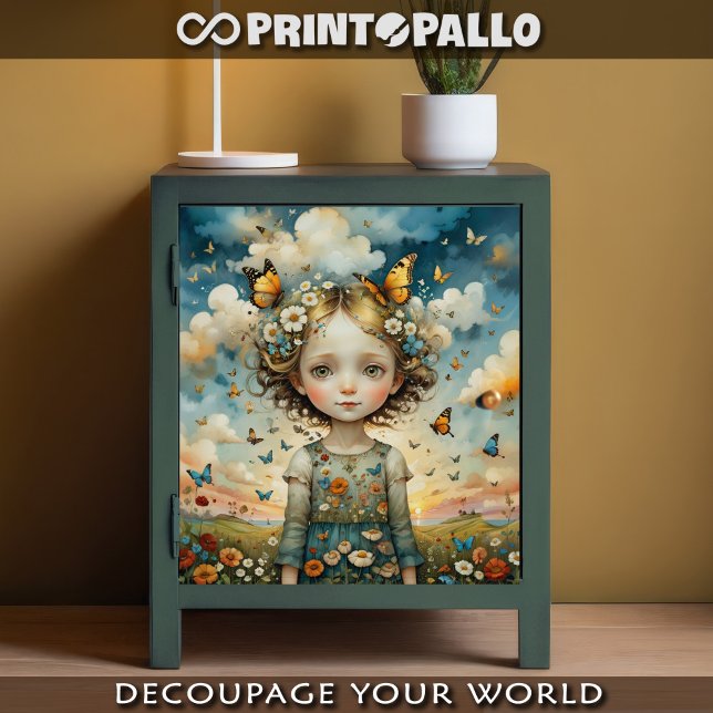 Papier Mousseline Enfant mignon dans une prairie printanière avec pa (Créateur téléchargé)