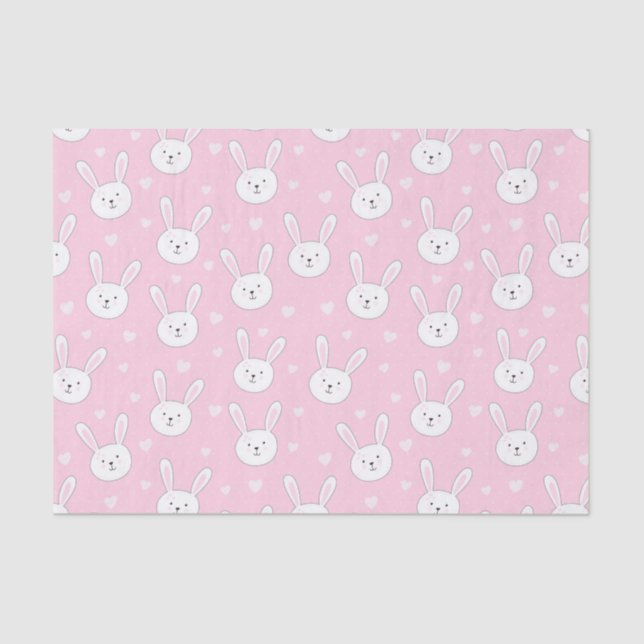 Papier Mousseline Enfants adorable lapin lapin Pâques Coeurs roses (Recto)