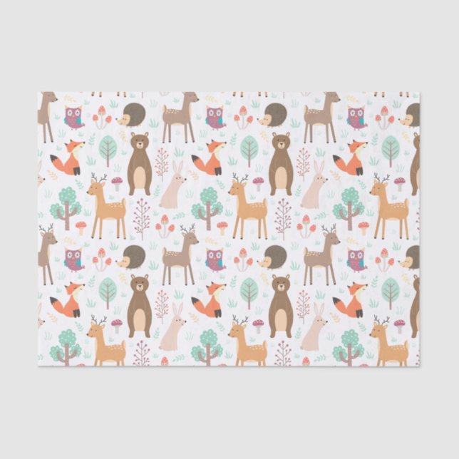 Papier Mousseline Enfants Cute Animaux de forêt Porcupine Cerf Ours  (Recto)