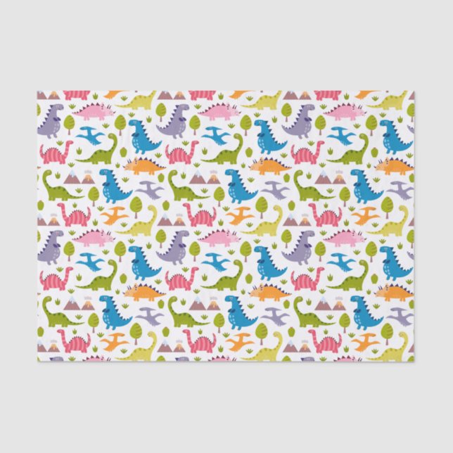 Papier Mousseline Enfants Dinosaures colorés mignons (Recto)