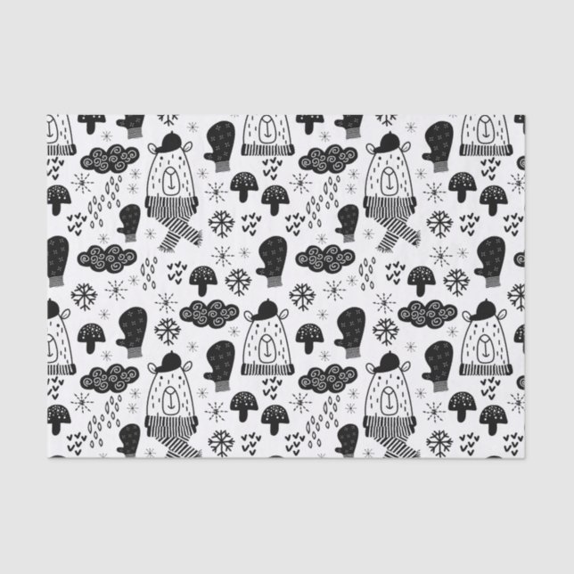 Papier Mousseline Enfants Mignonne Ours d'hiver Casquette Mitten Nua (Recto)