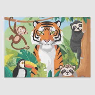 Papier Mousseline Enfants mignons Animaux Jungle Tiger Singe Découpa
