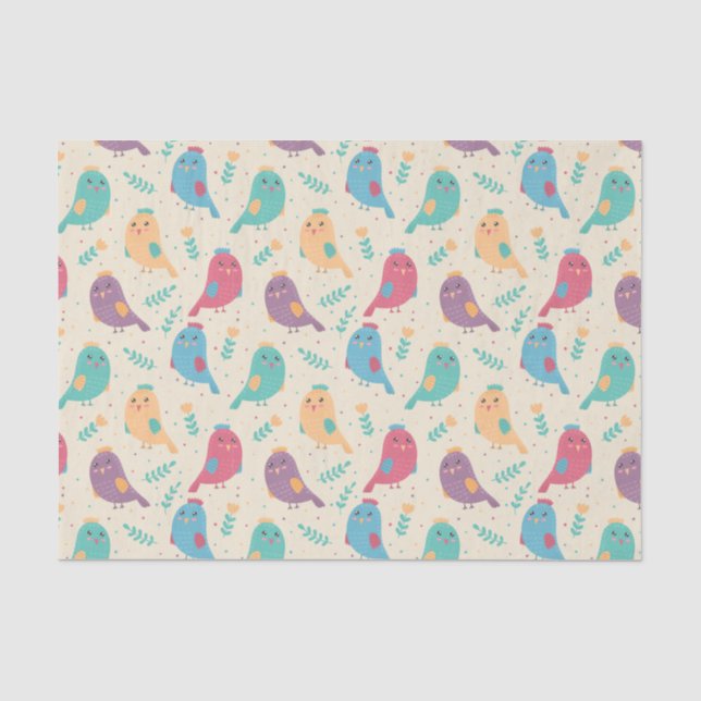 Papier Mousseline Enfants Oiseaux colorés avec tulipes (Recto)