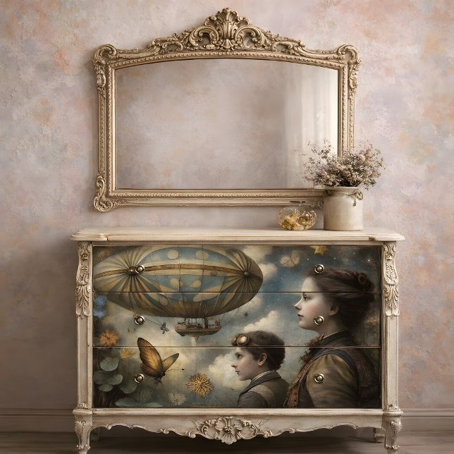 Papier Mousseline Enfants Steampunk Découpe de dirigeable (Steampunk Children Airship Decoupage Tissue Paper)