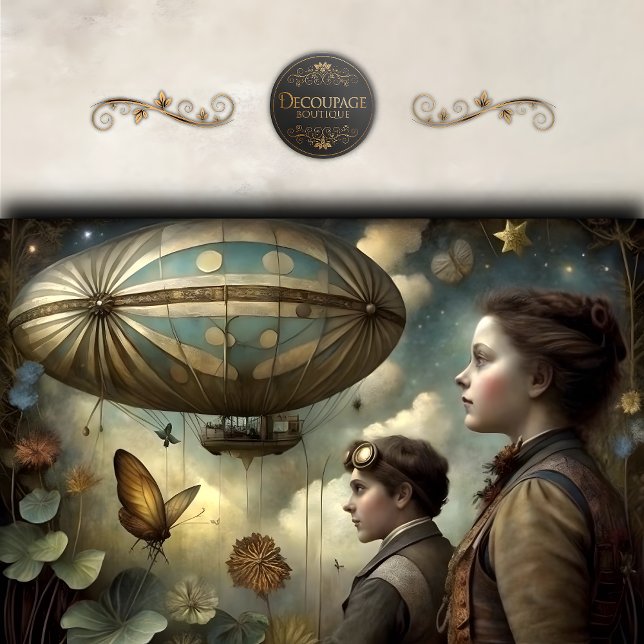 Papier Mousseline Enfants Steampunk Découpe de dirigeable (Steampunk Children Airship Decoupage Tissue Paper)