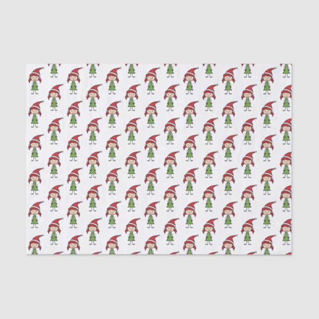 Papier Mousseline Enfants Sympa Caractère de Noël Rouge Blanc Vert (Recto)