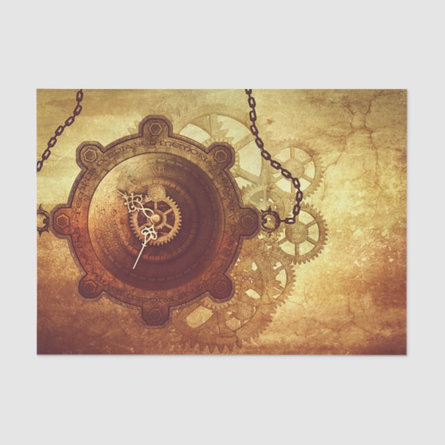 Papier Mousseline Engrenages et Chaînes de Horloge Steampunk (Recto)