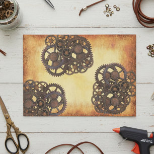Papier Mousseline Engrenages Steampunk Industriel Vintage Rouillé