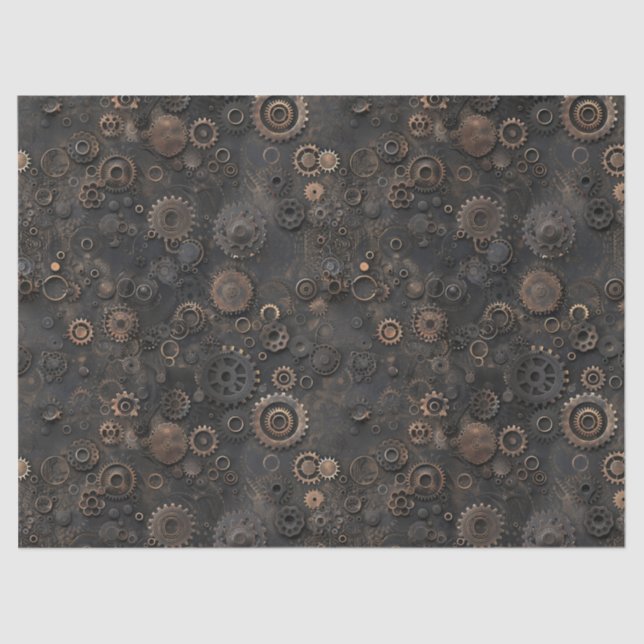 Papier Mousseline Engrenages Steampunk, motif métal rouillé pour déc (Recto)