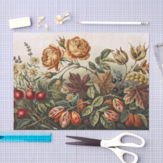 Papier Mousseline Ensemble d'art floral automnal vintage, botanique