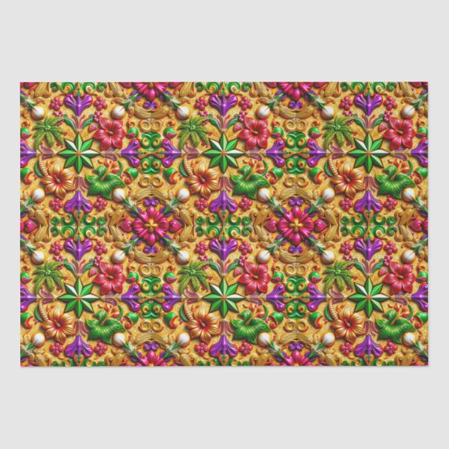 Papier Mousseline ~ Enveloppement de Noël multicolore ~ (Recto)