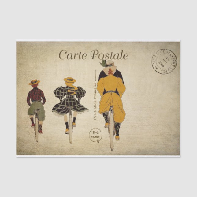 Papier Mousseline Ephemera Carte Postale Française Famille Cyclisme  (Recto)