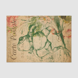 Papier Mousseline Ephemera Carte Postale Française Frog Floral Decou